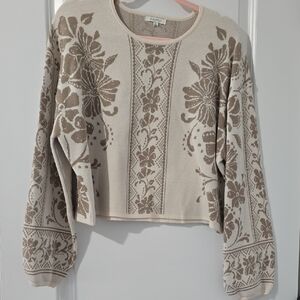 Z Supply Geometric Knit Sweater in Cream and Brown